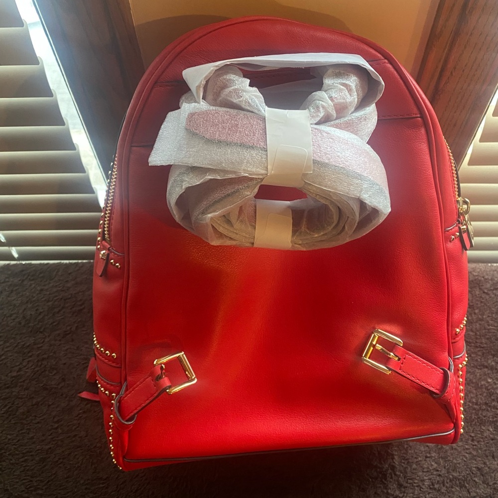 NWOT Michael Kors Rhea Studded backpack Bright Red - Picture 15 of 15